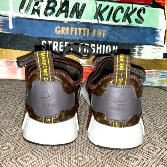 ADIDAS NMDs Gym Shoes in Olive Green, Brown, and Gold, Upscaled to FASHION, EUC - Picture 7 of 15
